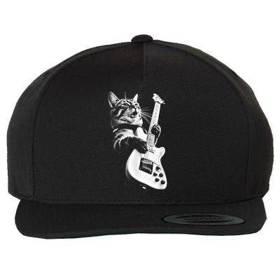 Rock Cat Playing Guitar Funny Guitar Cat Wool Snapback Cap