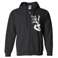 Rock Cat Playing Guitar Funny Guitar Cat Full Zip Hoodie