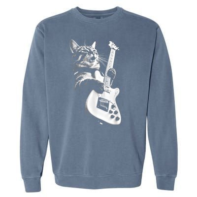 Rock Cat Playing Guitar Funny Guitar Cat Garment-Dyed Sweatshirt