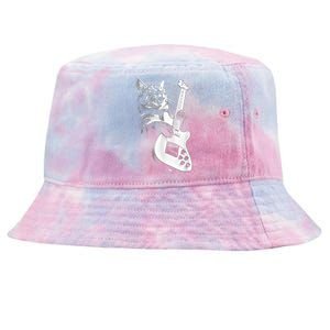 Rock Cat Playing Guitar Funny Guitar Cat Tie-Dyed Bucket Hat