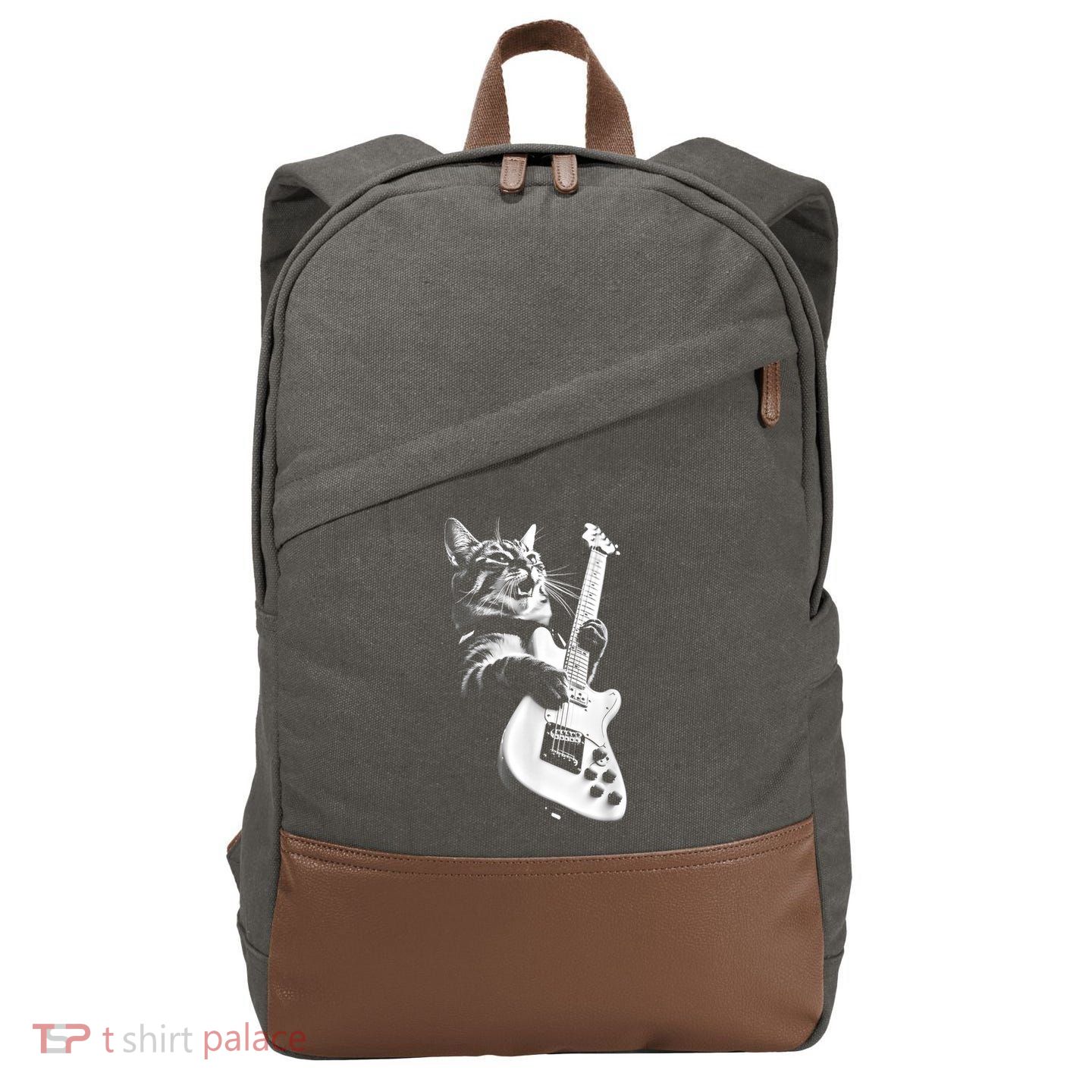 Rock Cat Playing Guitar Funny Guitar Cat Cotton Canvas Backpack