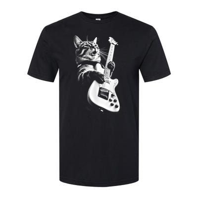 Rock Cat Playing Guitar Funny Guitar Cat Softstyle CVC T-Shirt