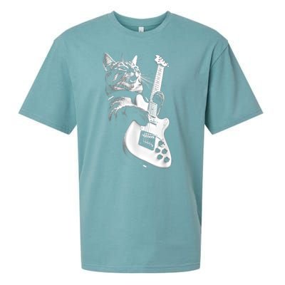 Rock Cat Playing Guitar Funny Guitar Cat Sueded Cloud Jersey T-Shirt