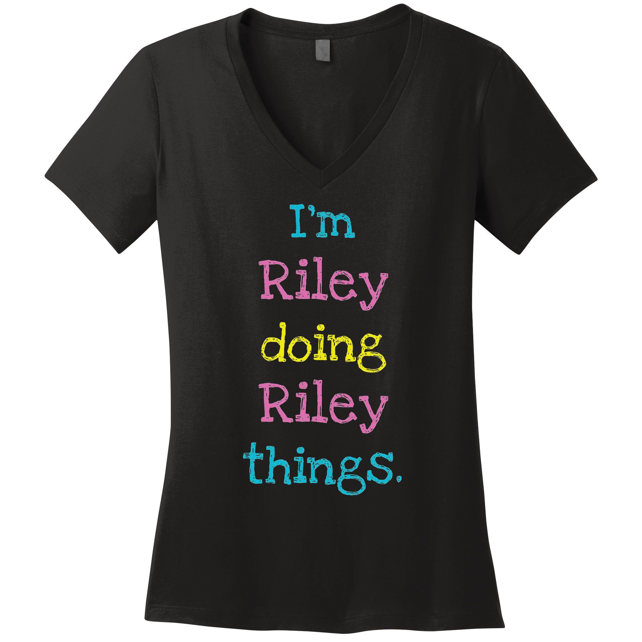 Riley Cute Personalized Text Kid's Gift Top For Girls Women's V-Neck T-Shirt