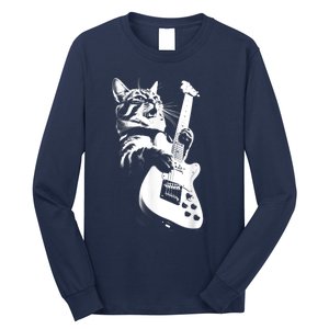 Rock Cat Playing Guitar Funny Guitar Cat Long Sleeve Shirt