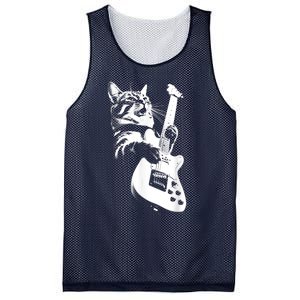 Rock Cat Playing Guitar Funny Guitar Cat Mesh Reversible Basketball Jersey Tank