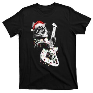 Rock Cat Playing Guitar Funny Guitar Cat Christmas Group T-Shirt