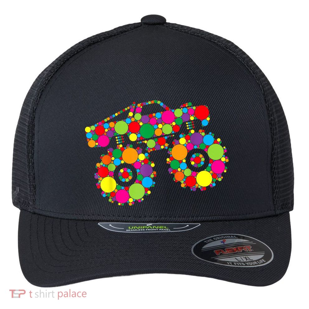 Retro Colorful Polka Dots Monster Truck Happy Dot Day Flexfit Unipanel Trucker Cap