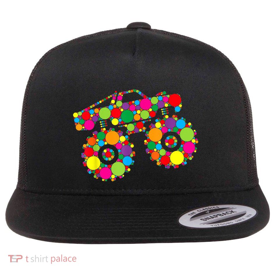 Retro Colorful Polka Dots Monster Truck Happy Dot Day Flatbill Hat