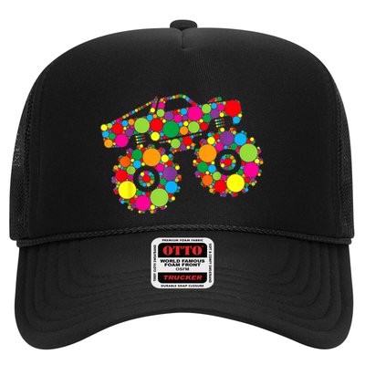 Retro Colorful Polka Dots Monster Truck Happy Dot Day Trucker Hat