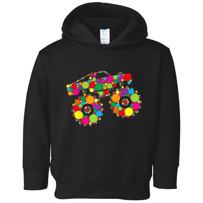 Retro Colorful Polka Dots Monster Truck Happy Dot Day Toddler Hoodie