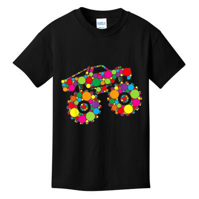 Retro Colorful Polka Dots Monster Truck Happy Dot Day Kids T-Shirt