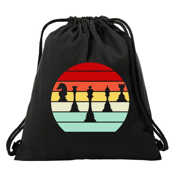Retro Chess Pieces Drawstring Bag