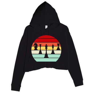 Retro Chess Pieces Crop Fleece Hoodie