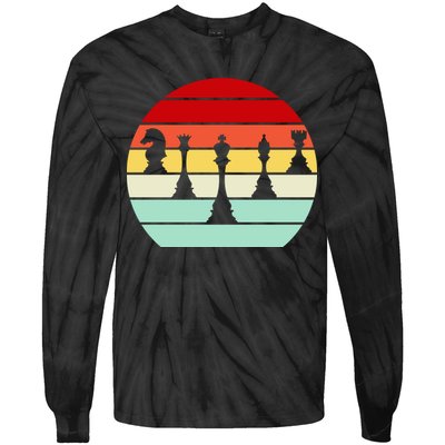 Retro Chess Pieces Tie-Dye Long Sleeve Shirt