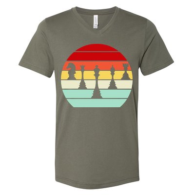 Retro Chess Pieces V-Neck T-Shirt
