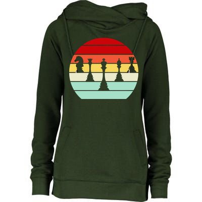 Retro Chess Pieces Womens Funnel Neck Pullover Hood