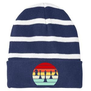 Retro Chess Pieces Striped Beanie with Solid Band