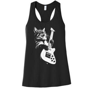 Rock Cat Playing Guitar Funny Guitar Cat Women's Racerback Tank