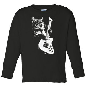 Rock Cat Playing Guitar Funny Guitar Cat Toddler Long Sleeve Shirt