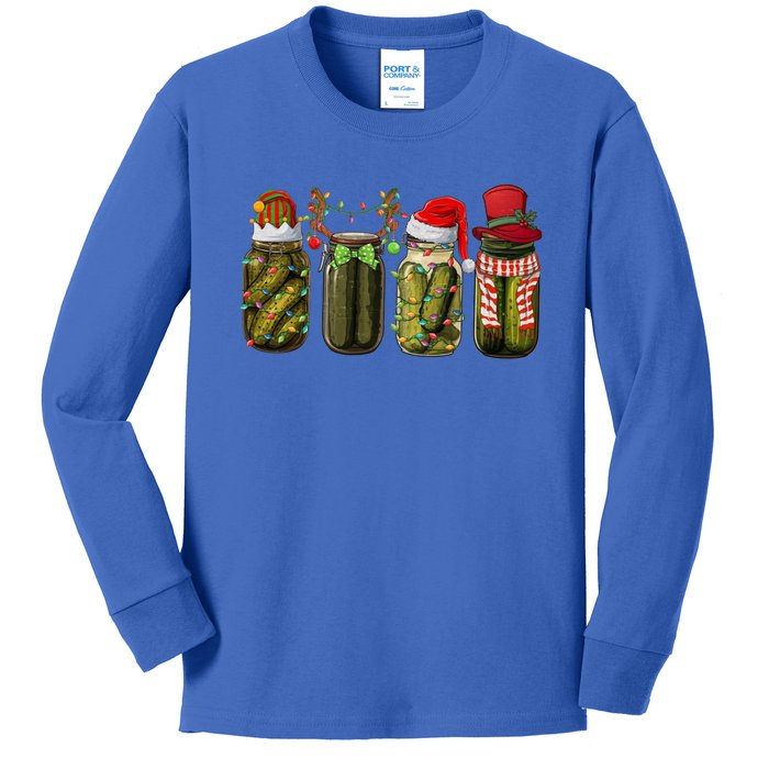 Retro Canned Pickles Christmas Santa Hat Reindeer Pickle Jar Cute Gift Kids Long Sleeve Shirt