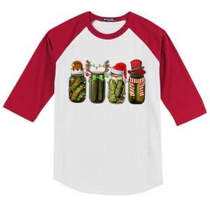 Retro Canned Pickles Christmas Santa Hat Reindeer Pickle Jar Cute Gift Kids Colorblock Raglan Jersey