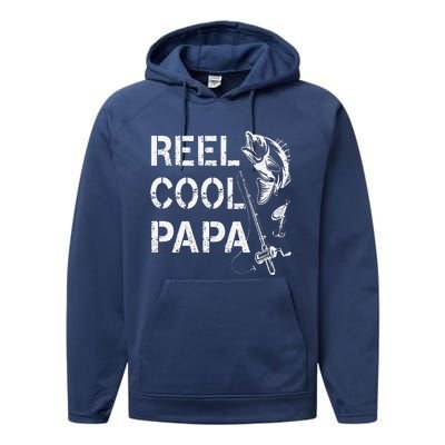 Reel Cool Papa Fishing Dad Gifts Fathers Day Fisherman Fish Performance Fleece Hoodie