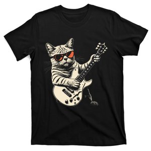 Rock Cat Playing Guitar Rock Kitty Funny Guitar Cat T-Shirt