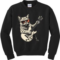 Rock Cat Playing Guitar Rock Kitty Funny Guitar Cat Kids Sweatshirt