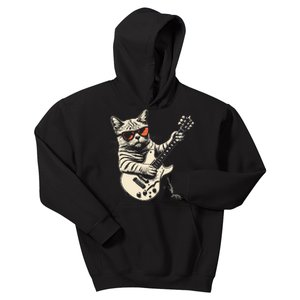 Rock Cat Playing Guitar Rock Kitty Funny Guitar Cat Kids Hoodie