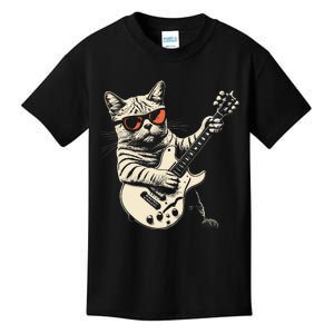 Rock Cat Playing Guitar Rock Kitty Funny Guitar Cat Kids T-Shirt