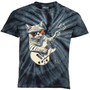 Rock Cat Playing Guitar Rock Kitty Funny Guitar Cat Kids Tie-Dye T-Shirt