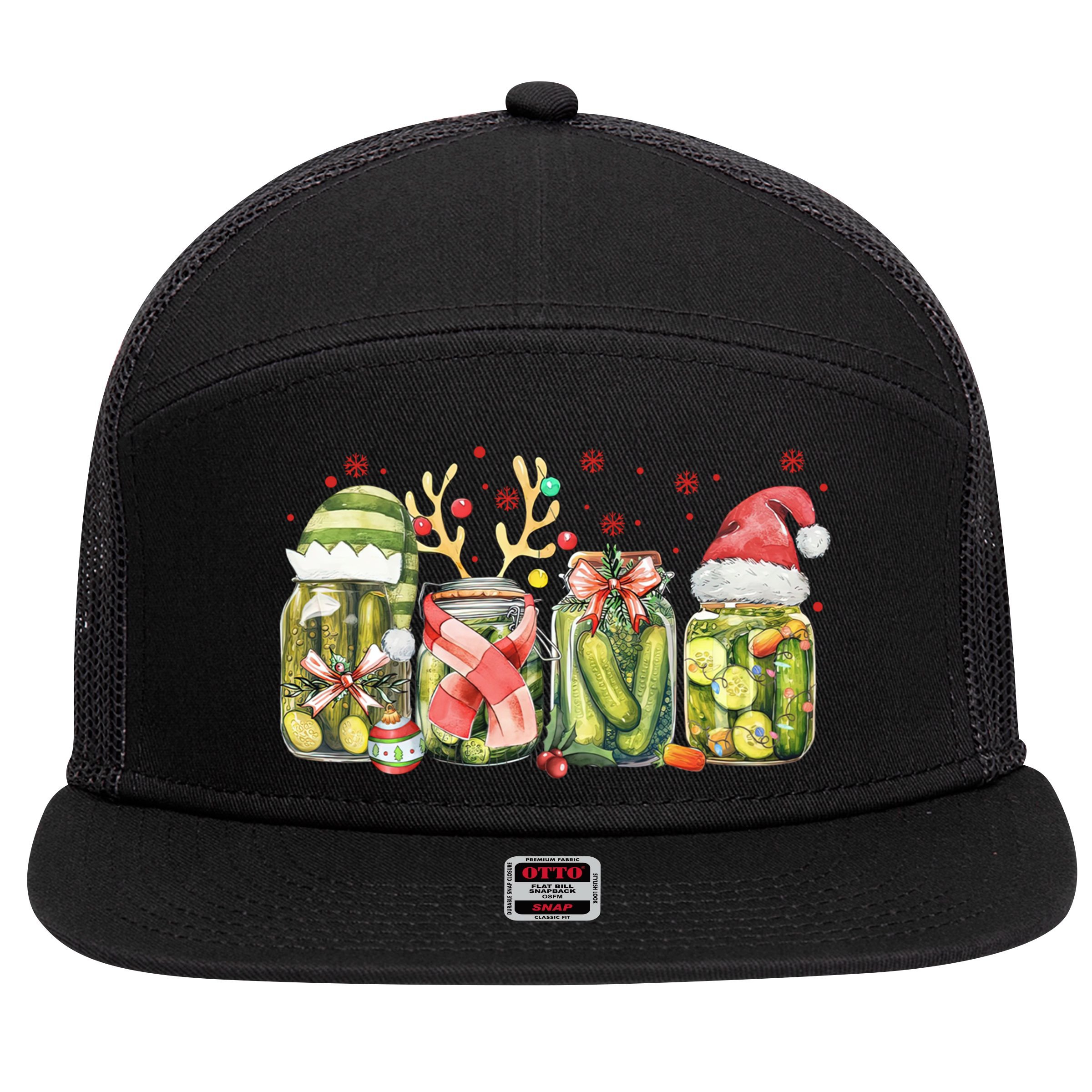 Retro Canned Pickle Christmas Light Xmas Pajama Pickle Lover 7 Panel Mesh Trucker Snapback Hat