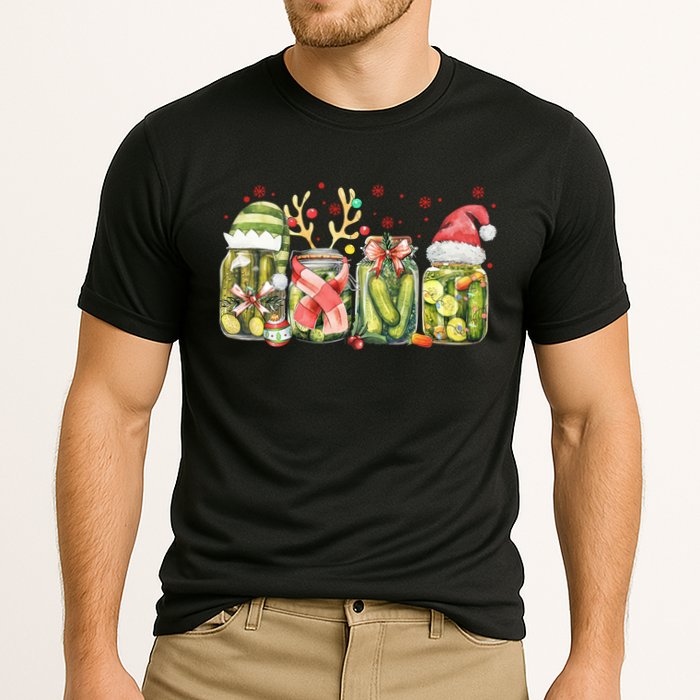 Retro Canned Pickle Christmas Light Xmas Pajama Pickle Lover Cooling Performance Crew T-Shirt