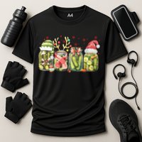Retro Canned Pickle Christmas Light Xmas Pajama Pickle Lover Cooling Performance Crew T-Shirt