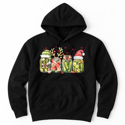 Retro Canned Pickle Christmas Light Xmas Pajama Pickle Lover Hoodie