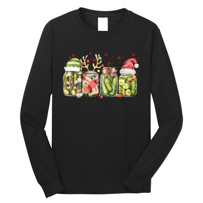 Retro Canned Pickle Christmas Light Xmas Pajama Pickle Lover Long Sleeve Shirt