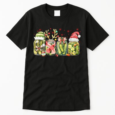 Retro Canned Pickle Christmas Light Xmas Pajama Pickle Lover Tall T-Shirt