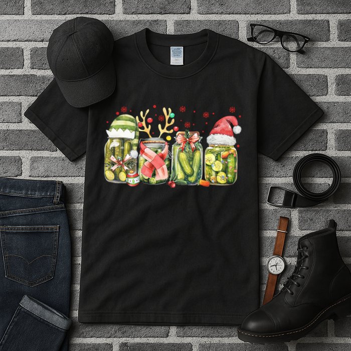 Retro Canned Pickle Christmas Light Xmas Pajama Pickle Lover Tall T-Shirt