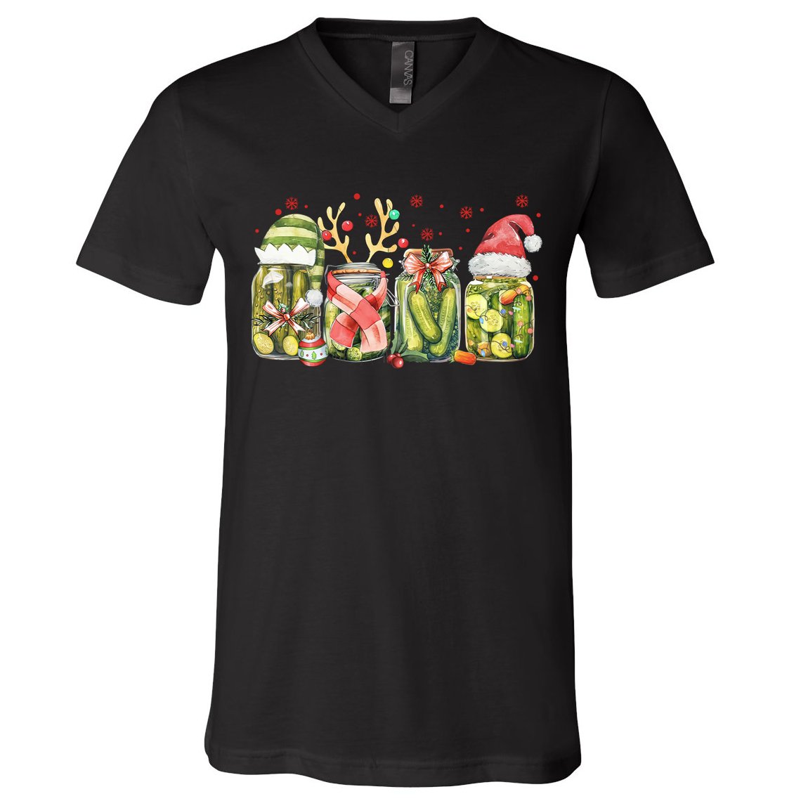 Retro Canned Pickle Christmas Light Xmas Pajama Pickle Lover V-Neck T-Shirt