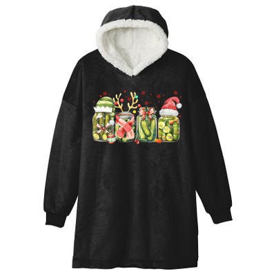Retro Canned Pickle Christmas Light Xmas Pajama Pickle Lover Hooded Wearable Blanket