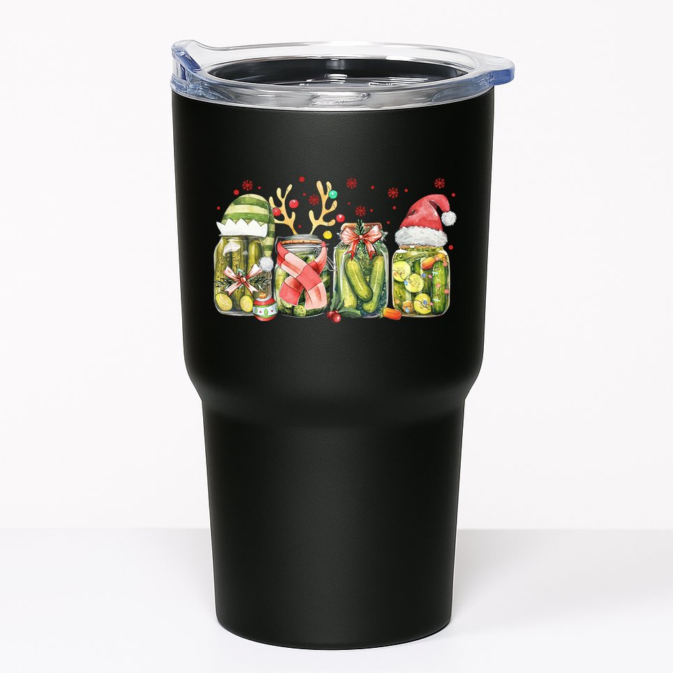 Retro Canned Pickle Christmas Light Xmas Pajama Pickle Lover Tumbler