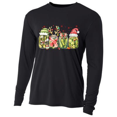 Retro Canned Pickle Christmas Light Xmas Pajama Pickle Lover Cooling Performance Long Sleeve Crew