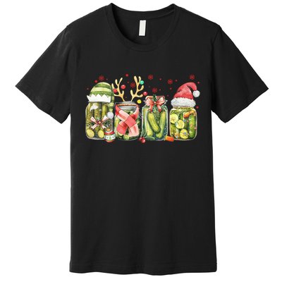 Retro Canned Pickle Christmas Light Xmas Pajama Pickle Lover Premium T-Shirt