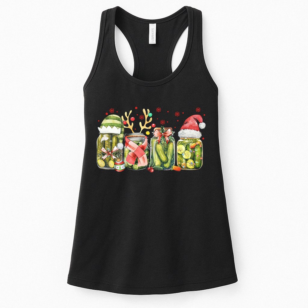 Retro Canned Pickle Christmas Light Xmas Pajama Pickle Lover Womens Tank Top