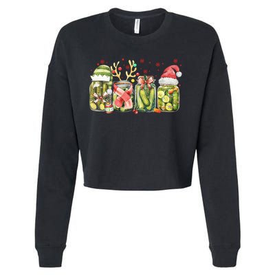Retro Canned Pickle Christmas Light Xmas Pajama Pickle Lover Cropped Pullover Crew