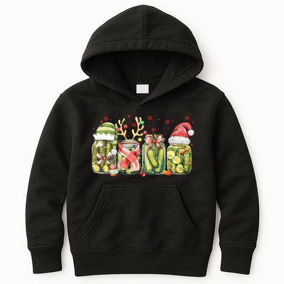Retro Canned Pickle Christmas Light Xmas Pajama Pickle Lover Kids Hoodie