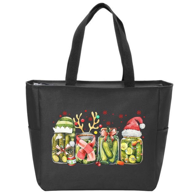 Retro Canned Pickle Christmas Light Xmas Pajama Pickle Lover Zip Tote Bag