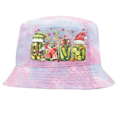 Retro Canned Pickle Christmas Light Xmas Pajama Pickle Lover Tie-Dyed Bucket Hat