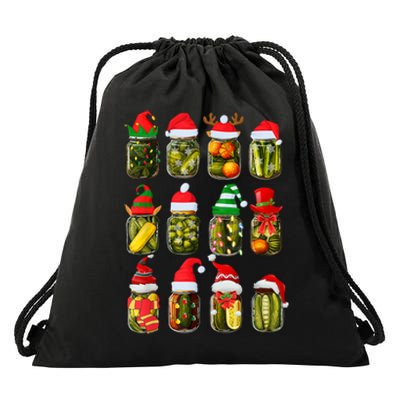 Retro Canned Pickles Jars Christmas Lights Canning Season Drawstring Bag